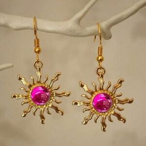Gold and Pink Sunburst Earrings